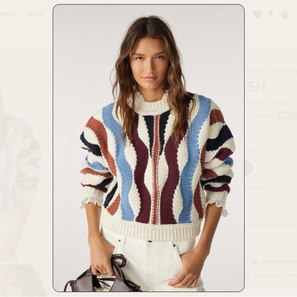 ba&sh Cream, Blue and Burgundy Crew Neck Sweater  (Name: Weber Jumper)